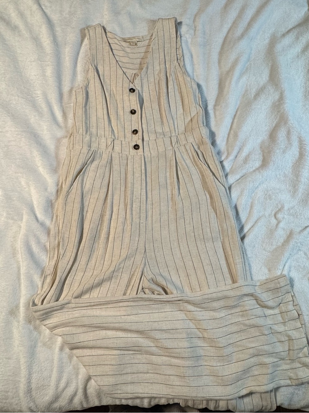 Monteau Cream and Black Striped Button-Front Jumpsuit